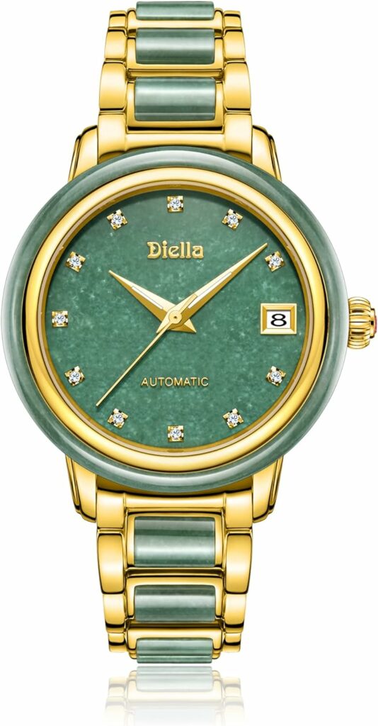 Diella Relojes mecánicos automáticos para mujer, reloj de vestir de lujo impermeable con espejo de cristal de zafiro